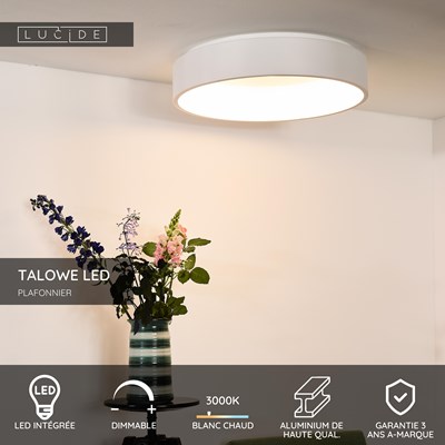 Lucide TALOWE LED - Plafonnier - Ø 60 cm - LED Dim. - 1x42W 3000K - Blanc
